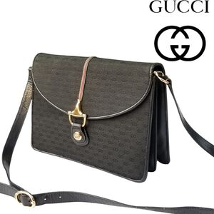 Vintage Gucci micro GG Black Monogram Crossbody Bag with Green-Red Stripe and GH